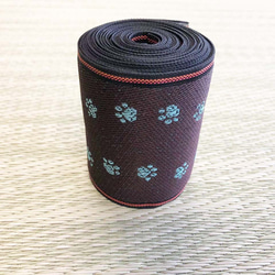 オリジナル畳縁「肉球足跡柄」特注カラーNo,137　茶／水色　８ｍ 3枚目の画像