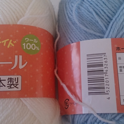 リフ編みのネックウォーマー(水色×白)ウール100％～送料無料 4枚目の画像