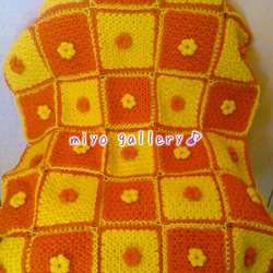 オレンジ系フリースリブ編みブランケット org.jpg