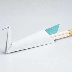 【再販】和紙の折り鶴が座る【祝箸】緑 1枚目の画像