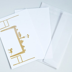 3時のテーブル【和紙の切り絵グリーティングカード】封筒・メッセージカード付 4枚目の画像