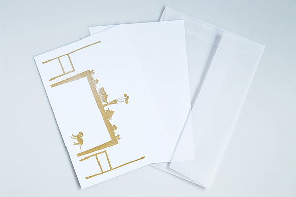 3時のテーブル【和紙の切り絵グリーティングカード】封筒・メッセージカード付 4枚目の画像