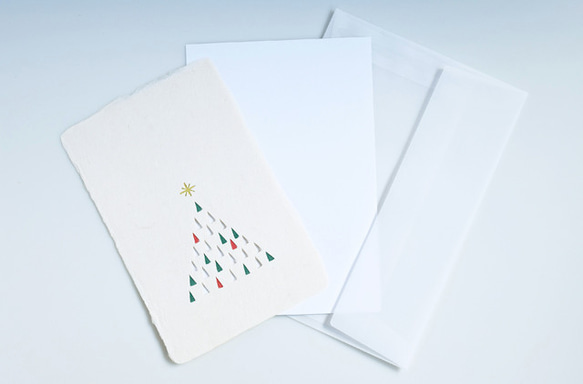 切り絵を贈る【切り抜き和紙カード】クリスマスツリー｜封筒・メッセージカード付 3枚目の画像