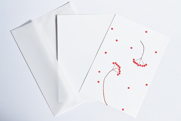 雪の中の赤い実【和紙の絵グリーティングカード】封筒・メッセージカード付 2枚目の画像