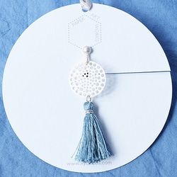 受注製作 silk tassel lace silver _ blue（イヤリング） 4枚目の画像