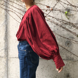 ふっくらパフスリーブブラウス(ボルドー) 4枚目の画像