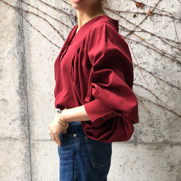 ふっくらパフスリーブブラウス(ボルドー) 5枚目の画像