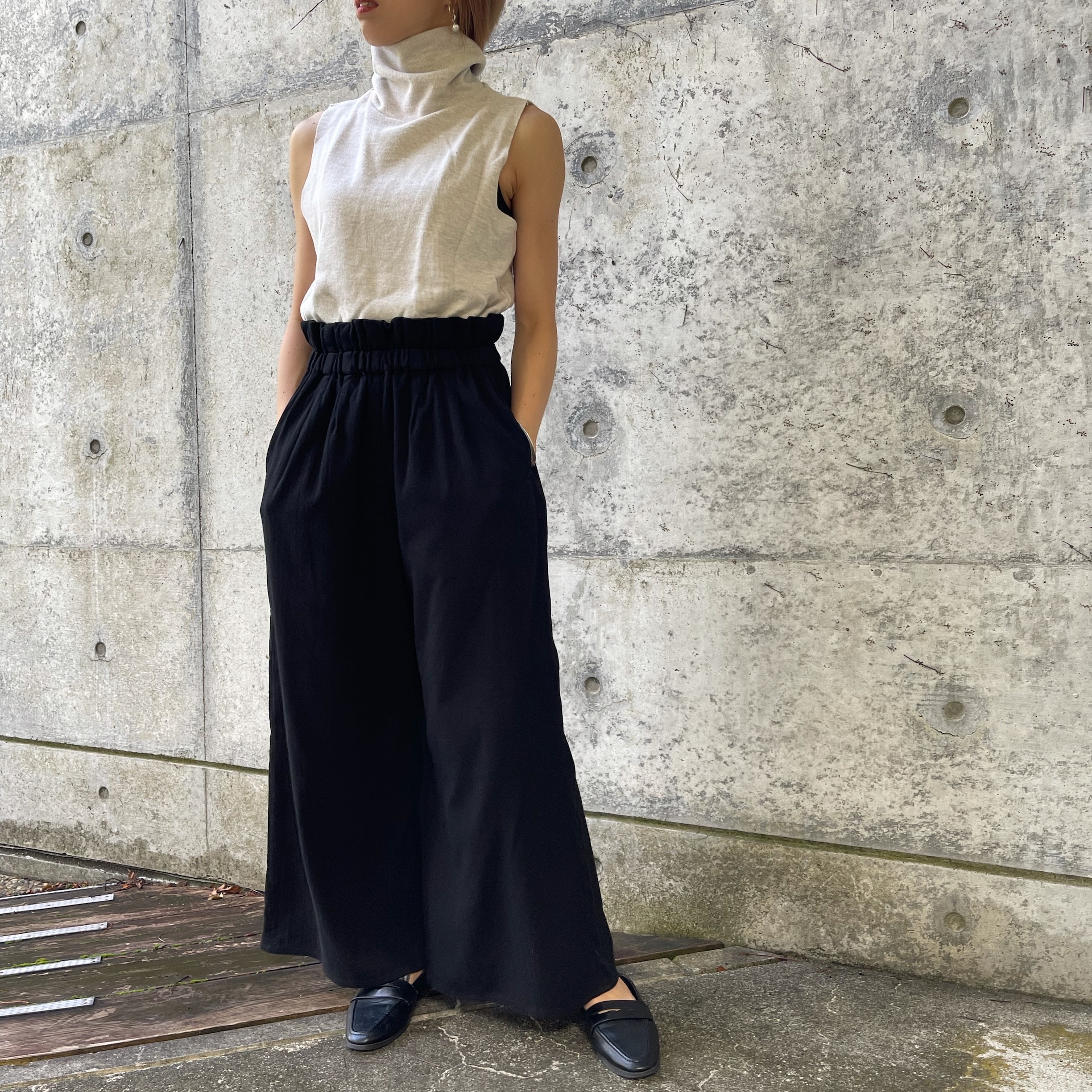 コットン100％ワイドパンツ(black)