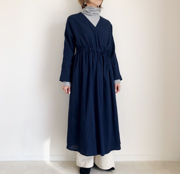 Chijimi Takashima 100% 純棉海軍藍胸衣連衣裙 第4張的照片
