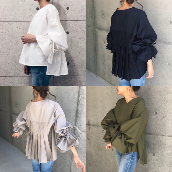 後褶燈籠袖上衣（海軍藍） 第10張的照片