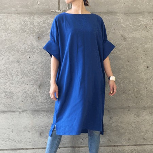 女性が喜ぶ♪ 軽やかサラッとワンピース(ロングシャツ・チュニック）(ブルー トップス