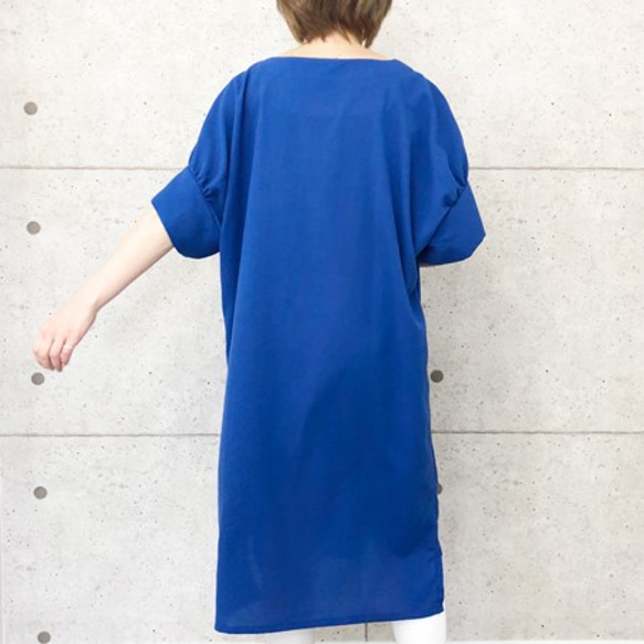 軽やかサラッとワンピース(ロングシャツ・チュニック）(ブルー) 6枚目の画像