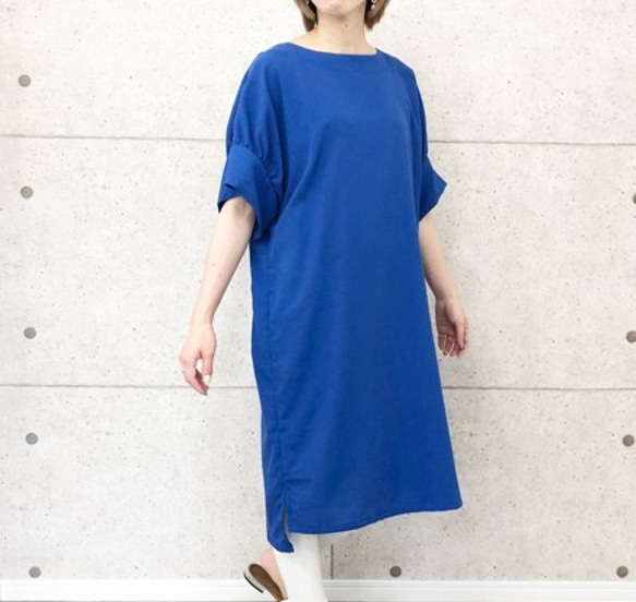 輕盈光滑的洋裝（長襯衫/束腰外衣）（藍色） 第5張的照片