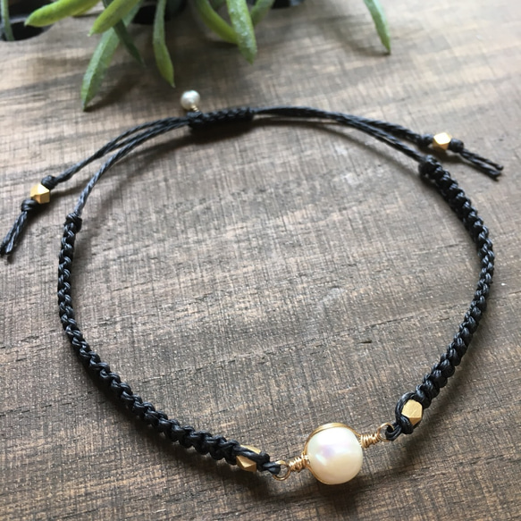 Freshwater Pearl x Waxcord Anklet 3枚目の画像