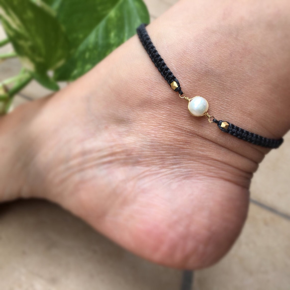 Freshwater Pearl x Waxcord Anklet 2枚目の画像