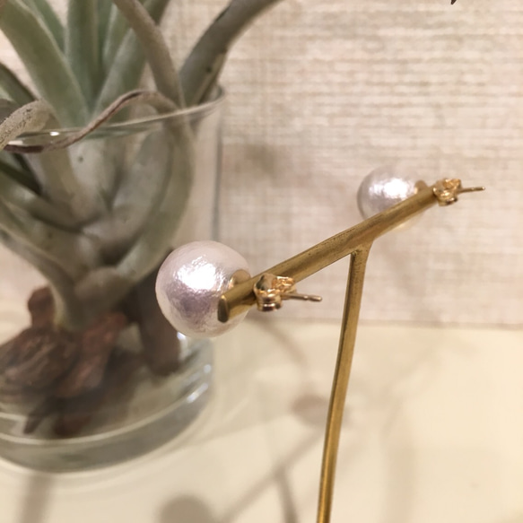 14kgf/Cotton Pearl Stud Earrings 3枚目の画像