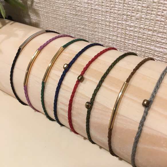 Ladies Friendship bracelet - waxed cord with metal bead 2枚目の画像