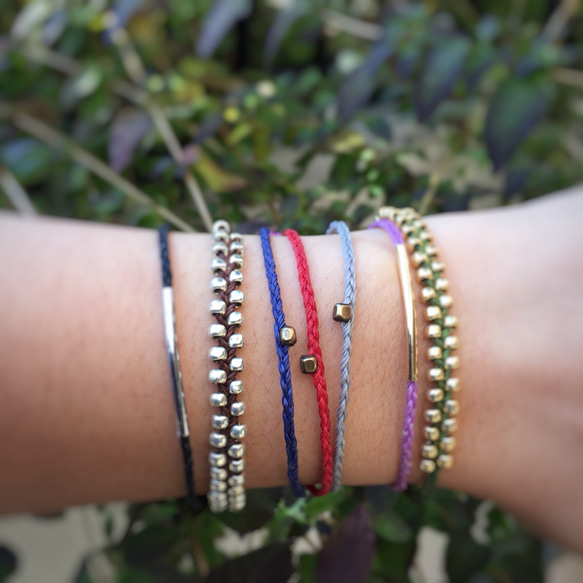 Ladies Friendship bracelet - waxed cord with metal bead 3枚目の画像