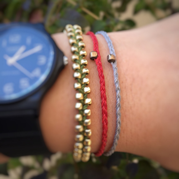 Ladies Friendship bracelet - waxed cord with metal bead 4枚目の画像