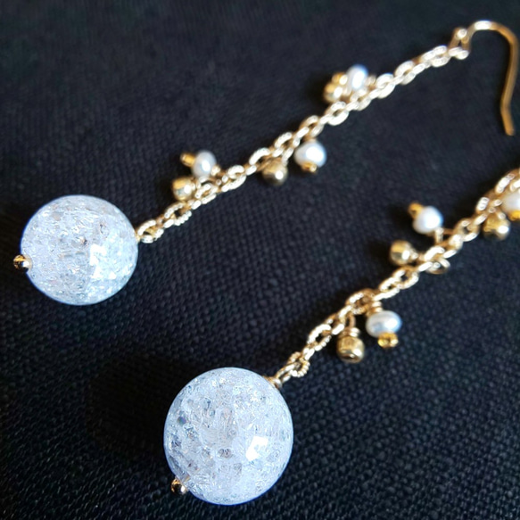 Crack Crystal w/ Chain Beads Earrings 2枚目の画像