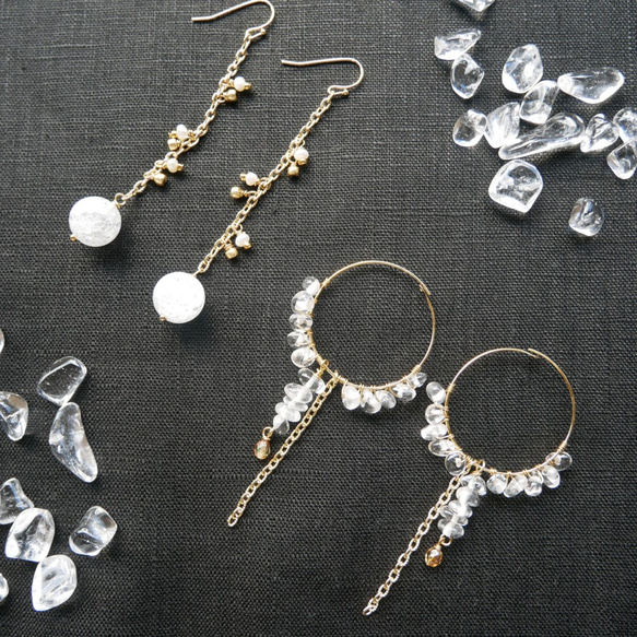 Crack Crystal w/ Chain Beads Earrings 5枚目の画像