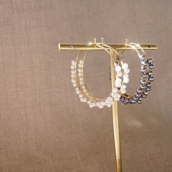 Freshwater Pearl Hoop Earrings 4枚目の画像