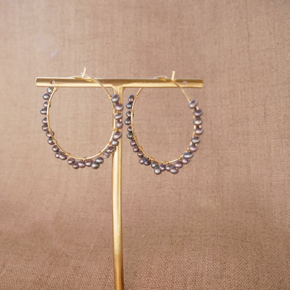 Freshwater Pearl Hoop Earrings 6枚目の画像