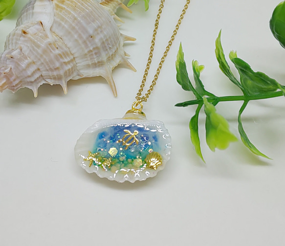 海の貝殻オルゴナイトネックレス 2枚目の画像