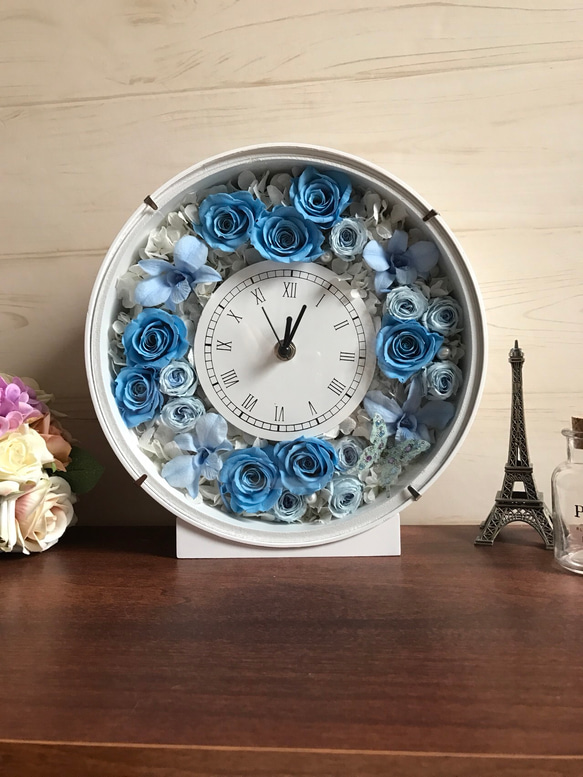 送料無料【当日・翌日出荷】1年保証付き　花時計　ブルー 1枚目の画像