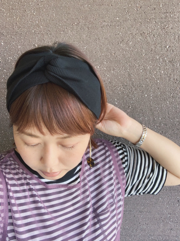 ◆新高品質！ [秘魯棉羅紋頭巾] 2way ribbon hair band 第7張的照片