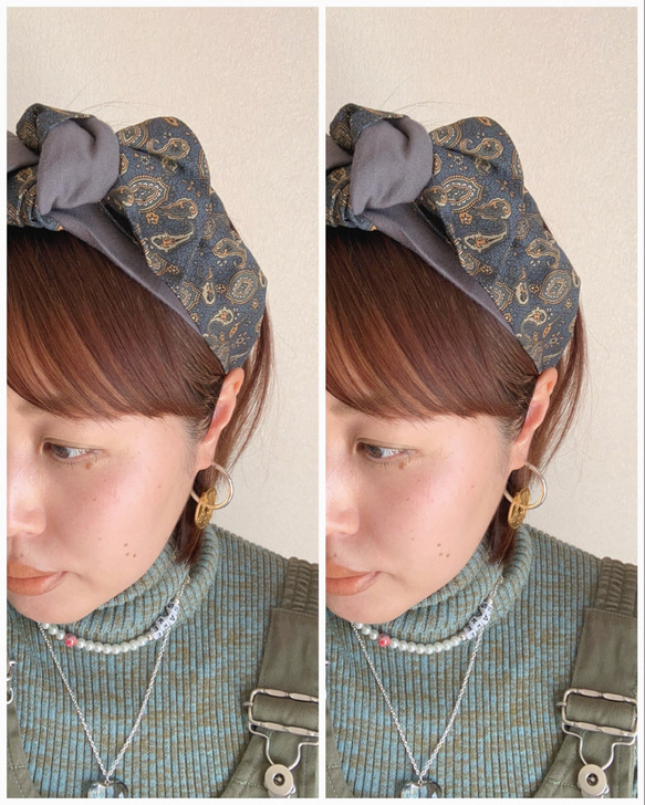 paisley  green× T-shirt ribbon   / ペイズリー　ヘアバンド リボンターバン 6枚目の画像