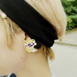 珍珠××木半寶石珠子和薄紗✳︎一隻耳朵的耳環 第3張的照片