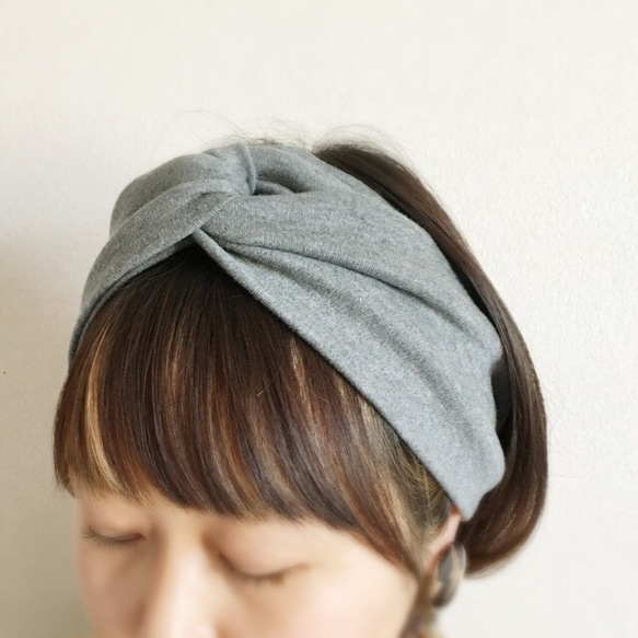 【organic Tシャツ素材】 ヘアバンド 101 ✳︎ 単色 ライトグレー 1枚目の画像