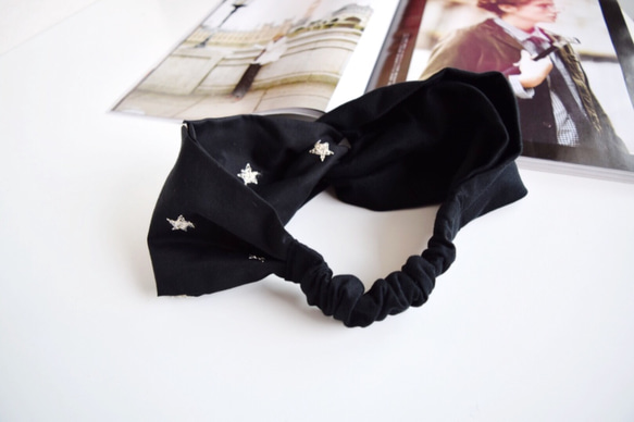 star embroidery pattern x black  hairband headband 第2張的照片