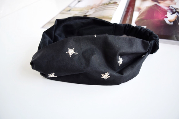 star embroidery pattern x black  hairband headband 第3張的照片