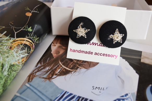 Star embroidery rap button pierce or earring 25mm 第3張的照片