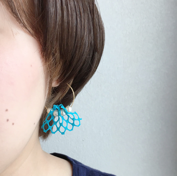 【pearl tulle hoop】pierce or earring /パール チュール フープ ピアス 4枚目の画像