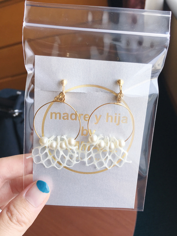 【pearl tulle hoop】pierce or earring /パール チュール フープ ピアス 4枚目の画像