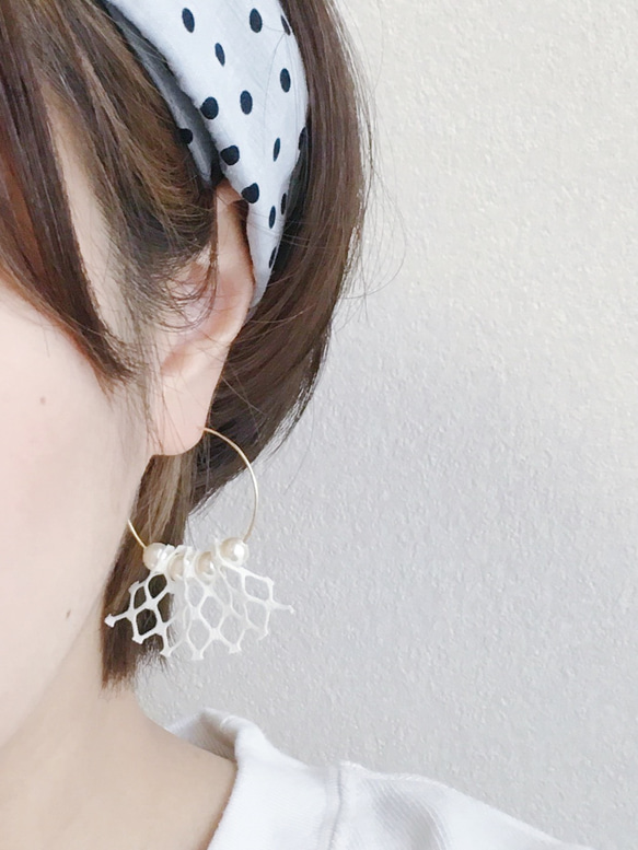 【pearl tulle hoop】pierce or earring /パール チュール フープ ピアス 1枚目の画像