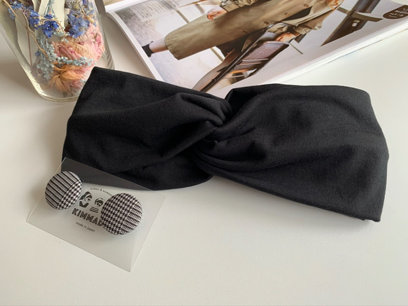 ◆New 高品質！【ペルーコットンTシャツ素材】  S,M,Lサイズ対応　ヘアバンド ヘアターバン 単色 ブラック 4枚目の画像