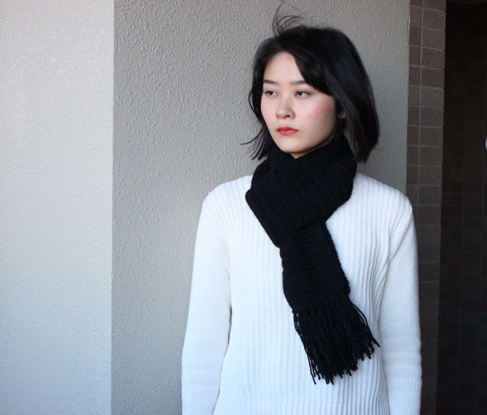 stole yarn マフラー rurumu: ブラック / weave