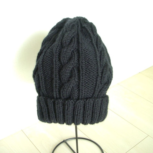 セール アラン模様のニット帽 黒 大きめサイズ キャップ 凛 通販