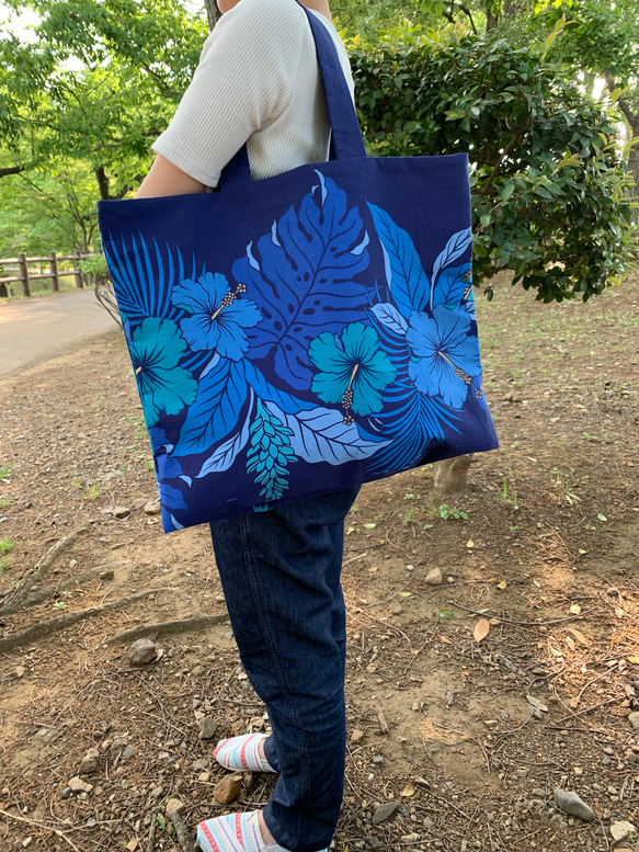 ハワイアンBIGトートバッグ ☆ハワイアンキルト薔薇いっぱいの ビッグ