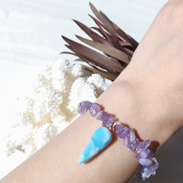 Sold 超サプライズ！！♡lavender bracelet♡−天然ナチュラルカルセドニー&スタイリッシュなラリマー- 3枚目の画像