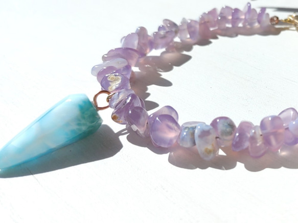 Sold 超サプライズ！！♡lavender bracelet♡−天然ナチュラルカルセドニー&スタイリッシュなラリマー- 4枚目の画像