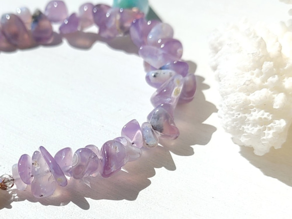 Sold 超サプライズ！！♡lavender bracelet♡−天然ナチュラルカルセドニー&スタイリッシュなラリマー- 5枚目の画像