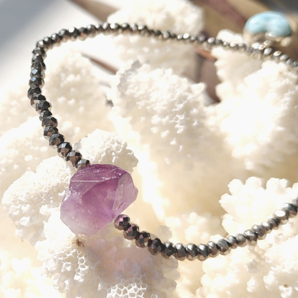 超サプライズ！！♡Heart larimar＆Amethyst♡-着脱簡単大人可愛いブレスレット- 2枚目の画像