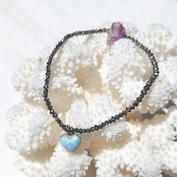 超サプライズ！！♡Heart larimar＆Amethyst♡-着脱簡単大人可愛いブレスレット- 3枚目の画像