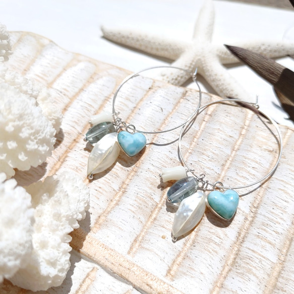 超サプライズ！！♡Multi sea earrings♡-超可愛いハートラリマーなど　何通りにも楽しめる大人可愛いピアス 3枚目の画像