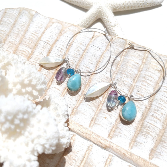 超サプライズSALE！♡Multi sea earrings♡-可愛い雫ラリマーなど　何通りにも楽しめる大人可愛いピアス 2枚目の画像